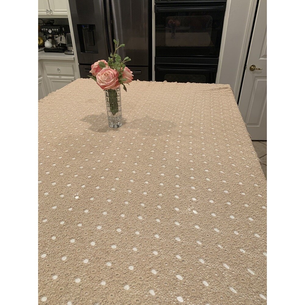 Vintage hand crotchet tablecloth or bedspread 75x53 beige # 24